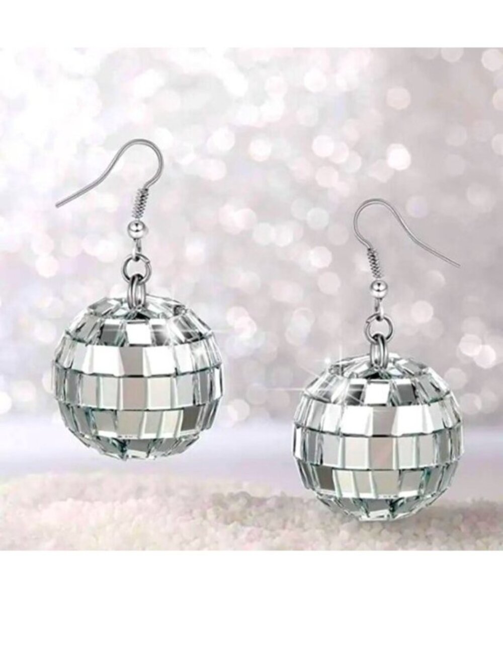 Earrings Disco Ball Dangle Mirror Party Retro Sparkle Dance Rave Y2K Silver Glam